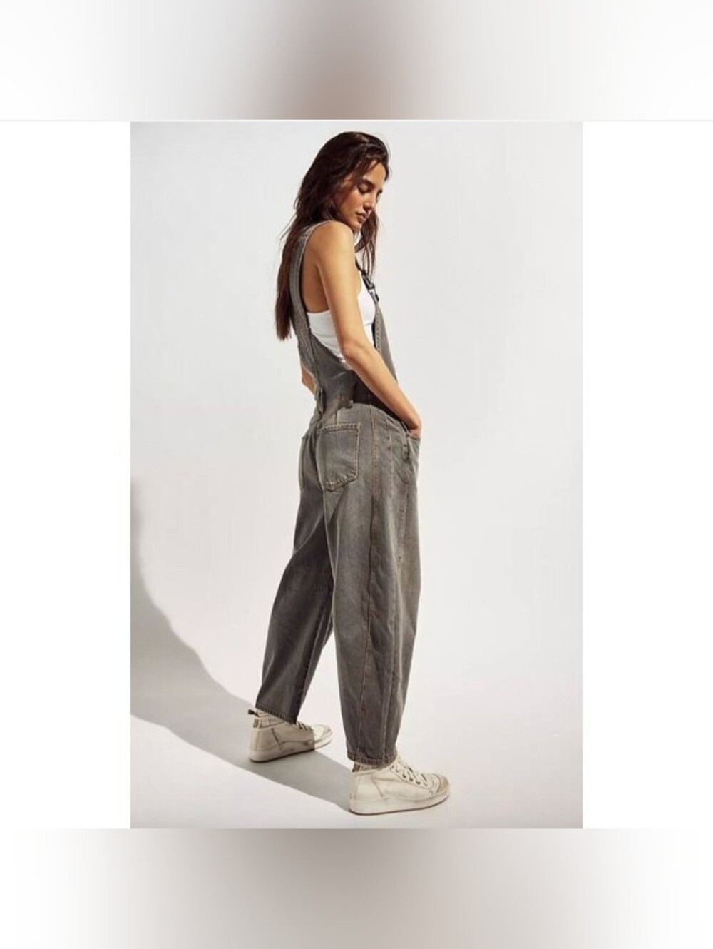 We The Free People Good Luck Barrel Overalls XS Archive Grey - Picture 2 of 7